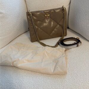 Tory Burch Small Kira Diamond Quilt Shoulder Bag in Taupe Oak